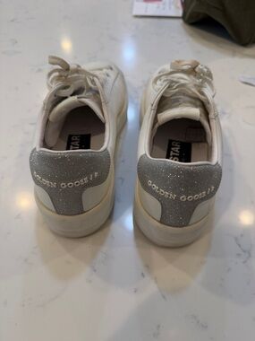 Golden Goose White Sneakers with Silver Glitter Heel